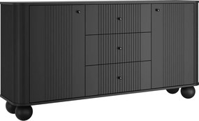 Vesper komód 160 cm fiókokkal gömb lábakon - fekete / fekete fogantyúk