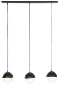 Retro függőlámpa fekete átlátszó üveggel, hosszúkás, 3-lámpás - Eclipse