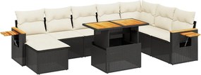 vidaXL 9 részes fekete polyrattan kerti ülőgarnitúra párnákkal