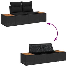 3 részes kerti kanapé szett párnákkal Fekete Poli rattan Akácia