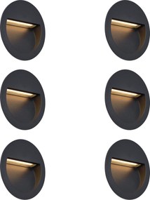 6 darabos modern süllyesztett fali lámpa szett fekete LED-del IP65 - Gem