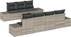 vidaXL Kerti Kanapé Szett párnával 8 pcs Világosszürke polirattan