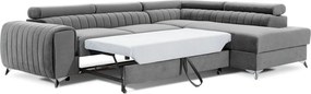 Szürke bársony kinyitható-tárolóhelyes sarokkanapé (jobb oldali-L alakú) Laurence – ELTAP