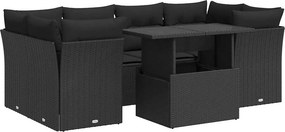 vidaXL 7 részes fekete polyrattan kerti ülőgarnitúra párnával