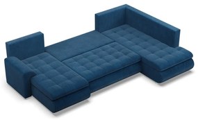 Tokio U sarokkanapé, 3 ágyneműtartóval, kordbársony, jobboldali, kék