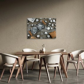 Kép - ezüst karácsonyi dekoráció (üvegen) (70x50 cm)