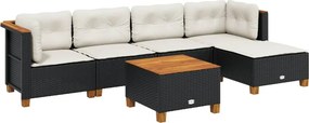 vidaXL 6 részes fekete polyrattan kerti ülőgarnitúra párnákkal