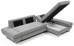Ággyá nyitható kárpitozott L-alakú sarokülőgarnitúra AVESTA jobb oldali szürke