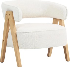HOMCOM Modern kárpitozott fotel, polár huzat, kiegészítő fotel, fotel fa lábakkal, fém váz, fehér