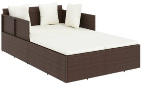 barna polyrattan napozóágy párnával 182 x 118 x 63 cm