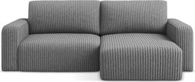 Szürke kordbársony kinyitható-tárolóhelyes sarokkanapé (jobb oldali-heverő résszel) Kona – Makamii