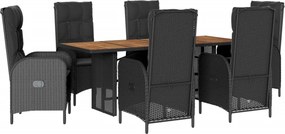 vidaXL 7 részes fekete polyrattan kerti étkezőgarnitúra párnával