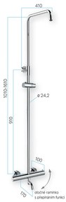 Mereo Mereo, termosztatikus fali kádcsaptelep tömlővel, kézi és tányéros négyzetzuhany vékony 200x200mm, MER-CB60101TSD