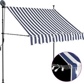 vidaXL kék és fehér kézzel feltekerhető LED-es napellenző 100 cm
