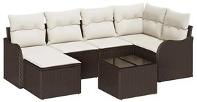 vidaXL Kerti Kanapé Szett párnával 7 pcs Barna Poli rattan