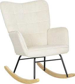 HOMCOM hintaszék, velúrhatású kárpitozott fotel fa hintatalpakkal és karfákkal, nappaliba és hálószobába, 120 kg teherbírás, bézs | Aosom