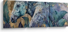 Kép - Lovak arany háttérrel (órával) (90x30 cm)