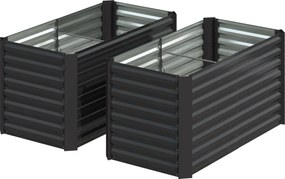 Outsunny 2 db-os Emelt Virágágy Szett, Téglalap Alakú Emelt Kertészők, Kert DoBoZok, Nyitott Alj, Galvanizált Acél Emelt Kertágyak Fűszerekhez, Gyümöl