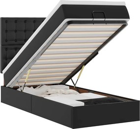 vidaXL Ottomán ágykeret matraccal Fekete 90x200cm műbőrrel