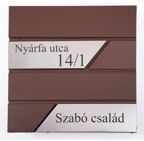 Fém postaláda, gravírozott felirattal, barna, "1"