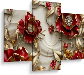 Kép - 3D piros-arany virágok (90x60 cm)