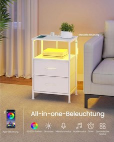 SONGMICS éjjeliszekrény töltőállomással, állítható LED-világítással, hófehér