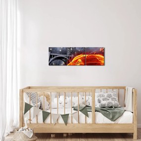 Lángoló autó képe (órával) (90x30 cm)