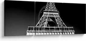 Kép - Eiffel-torony, fekete-fehér (órával) (90x30 cm)