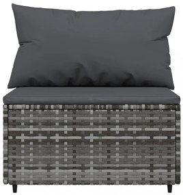 2 db szürke polyrattan kerti középső kanapé párnákkal