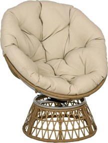 Outsunny Papasan Fotel Wicker Forgós Karfás Fotel Párnával 360 Fokban Állítható Lábpárnával 85 x 70 x 82 cm Khaki | Aosom