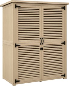Outsunny Fa Kerti Szekrény 0.83 m² 127x65x168 cm Kültéri Fa Szekrény 2 Zárható Ajtóval, 2 Polccal, 2 Fogantyúval és Vízálló Tetővel a Kertbe Természet