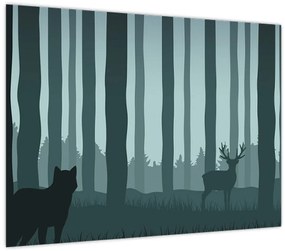Kép - Szarvas farkassal a sziklák között (üvegen) (70x50 cm)