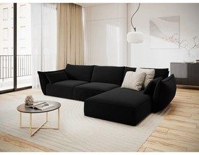 Fekete bársony sarokkanapé (jobb oldali-heverő résszel) Vanda – Mazzini Sofas