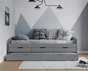 Ágy kihúzható pótággyal, szürke, tömörfa, 90x200, MARINELLA NEW