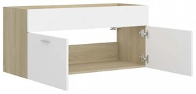 fehér és sonoma tölgy szerelt fa mosdószekrény 100x38,5x46 cm