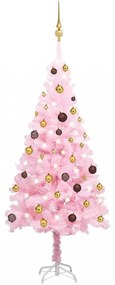 Rózsaszín PVC műkarácsonyfa LED fényekkel és gömbszettel 150 cm