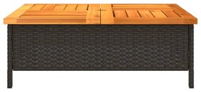fekete polyrattan és akácfa kerti asztal 70 x 70 x 25 cm