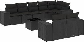 vidaXL 9 részes fekete polyrattan kerti ülőgarnitúra párnákkal
