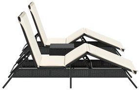 2 db fekete polyrattan napozóágy asztallal