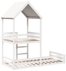 fehér tömör fenyőfa ágy emelettel és tetővel 90 x 200 cm