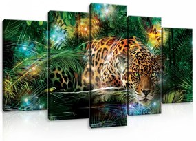Vászonkép 5 darabos Jaguár a dzsungelben 100x60 cm méretben