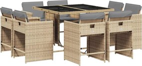 vidaXL 9 részes vegyes bézs polyrattan kerti étkezőgarnitúra párnákkal