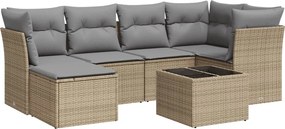 vidaXL 7 részes bézs polyrattan kerti ülőgarnitúra párnákkal