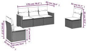 5 részes fekete polyrattan kerti kanapészett párnákkal