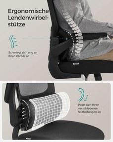Irodai szék, ergonomikus, hálós szék deréktámasszal és állítható fejtámlával, fekete