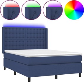 vidaXL kék szövet rugós és LED-es ágy matraccal 140x200 cm