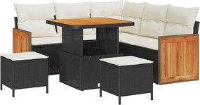 vidaXL Kerti Kanapé Szett párnával 8 pcs Fekete és Krém