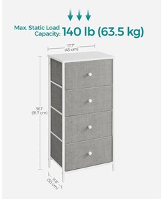 Tároló szekrény négy fiókkal, ruhás szekrény, galambszürke és krémfehér 80x30x85cm