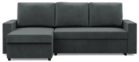 Zeus sarokkanapé, 1 ágyneműtartóval, egyenes kartámasz, bársony, univerzális oldal, hab töltet, szürke