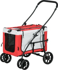 PawHut Összecsukható Kisállat Babakocsi Kutyák és Macskák Számára, Leválasztható Kosár, 4 Kerekű Fékkel, 600D Oxford Vászon 81 x 58 x 97.5 cm Piros |